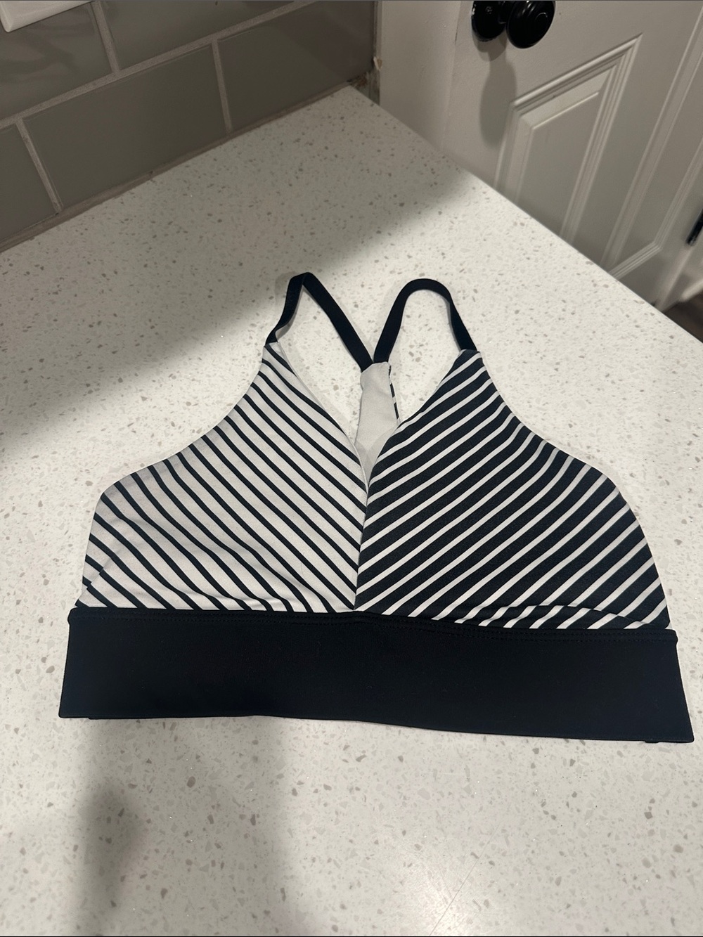 DYI Black & White Striped Racerback Sports Bralette